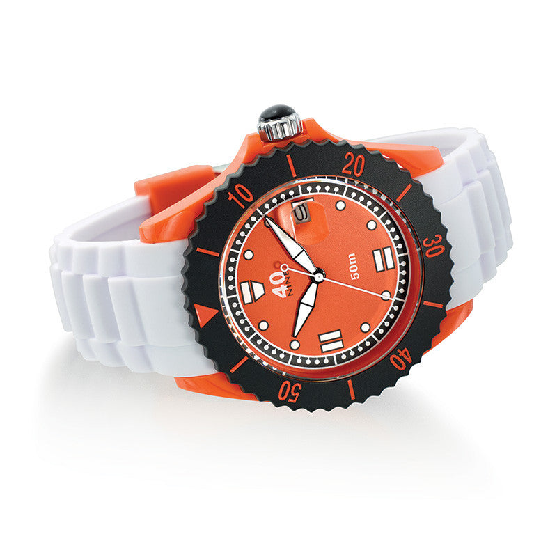 40Nine Large 45mm White & Orange Watch